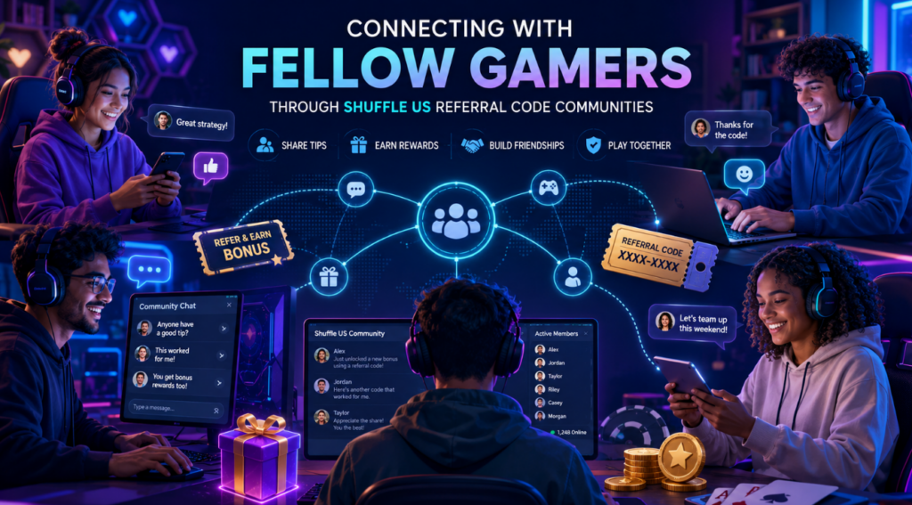 shuffle us referral code, gaming community referral, connect gamers online, multiplayer referral programs, gamer referral communities, shuffle us gaming, gaming referral platforms, gaming friendship networks, online gaming connections, referral codes for gamers